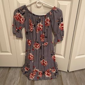 New Look Off the shoulder blue and pink floral dress